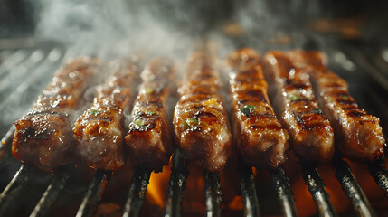 Grilled Meat Skewers Closeup - Smoky Food Photography