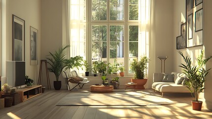 a fresh and inviting home space with bright living room and large windows