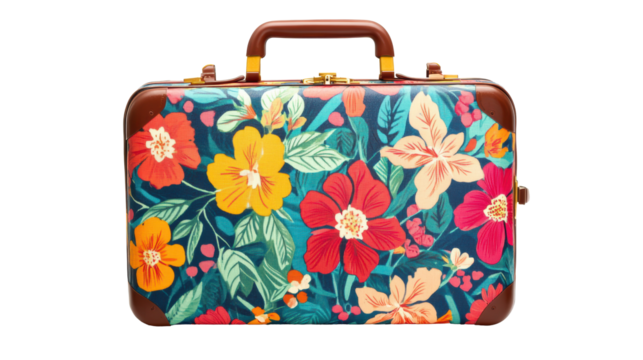 Colorful floral pattern suitcase ideal for travel adventures
