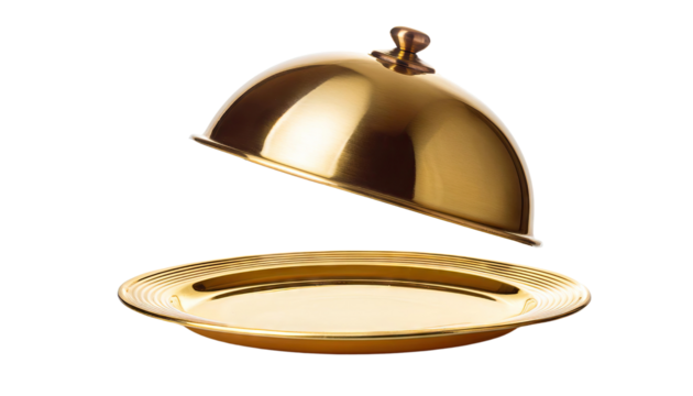 golden color cloche on a golden plate isolated on transparent background. - Powered by Adobe