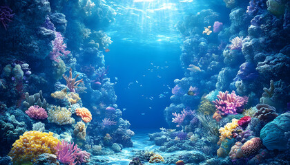 Naklejka premium Vibrant Coral Reef Scene Underwater Ocean Life