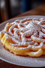 Close up of sweet funnel cake in plate generated.AI