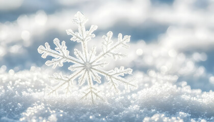Sparkling Snowflake Rests On Fresh Winter Snow