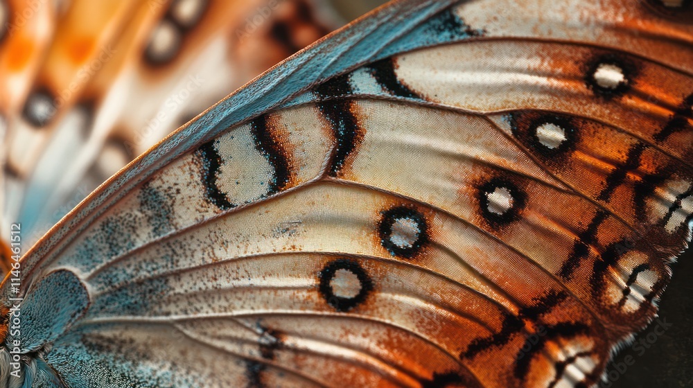 Poster close-up of a butterfly wing showcasing intricate patterns and vibrant colors.