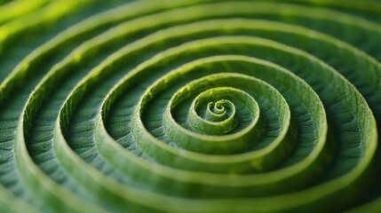 Close-up of a green leaf showcasing a spiral pattern in its texture.
