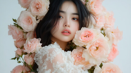 Naklejka premium Beautiful Woman in a Floral Crown