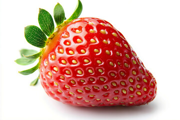 A close up of a strawberry on a white background