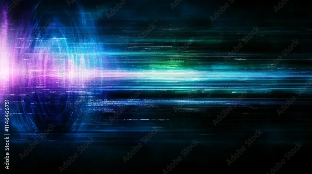 Poster abstract digital data stream visualization with glowing circle