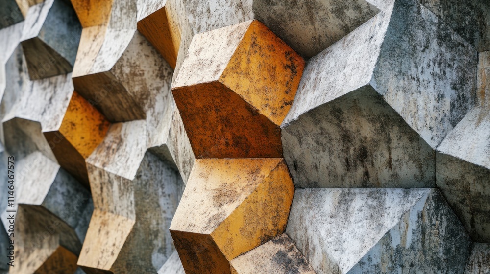 Leinwandbilder close-up of a textured wall featuring hexagonal patterns in various colors and materials.
