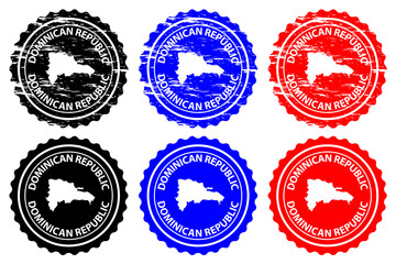Dominican Republic - rubber stamp - vector, Dominican Republic map pattern - sticker - black, blue and red