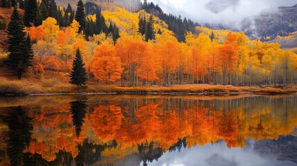 autumn reflections, trees, colorful leaves, water, peaceful, nature, serene