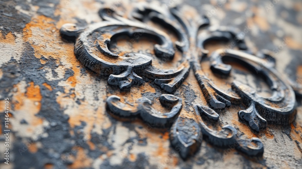 Aufkleber close-up of an ornate decorative element with a weathered texture.