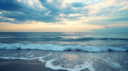 Fototapeta premium beach horizon, ocean, sunset, sky, peaceful, coastline, distant, serene