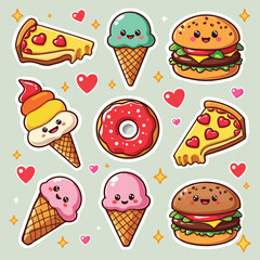 Cute Food Characters with Hearts