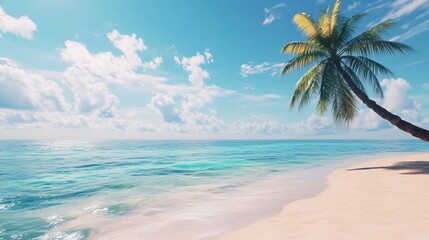 Obraz premium beach paradise, blue water, light sand, palm tree, tropical, summer, vacation, nature, coastal, sunny, island, ocean, landscape, relaxation, clear sky, holiday, exotic, peaceful, idyllic, travel, geta