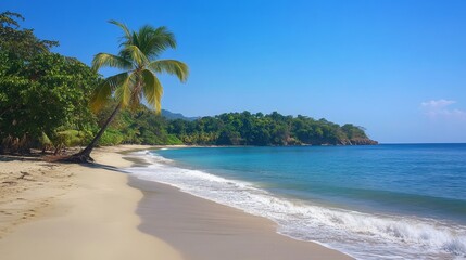 Obraz premium beach paradise, blue water, light sand, palm tree, tropical, summer, vacation, nature, coastal, sunny, island, ocean, landscape, relaxation, clear sky, holiday, exotic, peaceful, idyllic, travel, geta