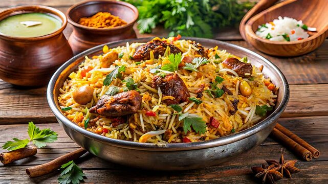 Delicious biryani transformation: from vibrant ingredients to savory feast