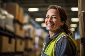 Portrait of a joyful middle aged female warehouse worker