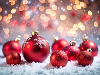 Fototapeta premium Christmas Product Photography Background: Red Balls & Snowflakes - Festive Holiday Images