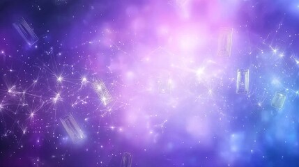 Obraz premium Abstract Network of Glowing Data Blocks in Purple Nebula