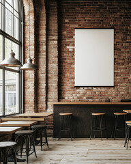 Blank Poster on Grey Brick Wall in Modern Co-Working Space
