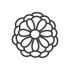 Cute chrysanthemum icon. Hand drawn monochrome illustration of a flower head isolated on a white background. Vector 10 EPS.