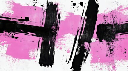 Black, Gray, and Pink Grunge Paint Marks with Textured Patterns and Scribble Illustrations on White Background. Abstract Art Composition for Creative and Modern Design Concepts