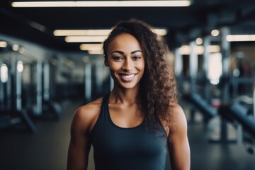 Fototapeta premium Portrait of a young female African American fitness trainer in gym