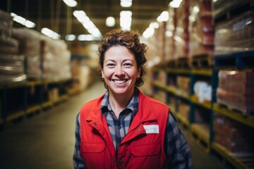 Portrait of a joyful middle aged female warehouse worker