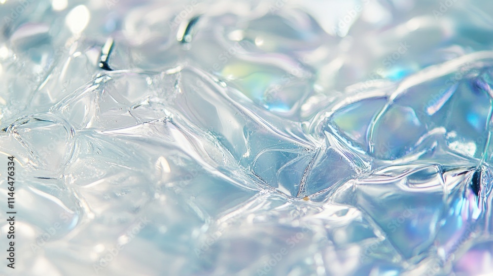 Poster close-up of iridescent, textured plastic material reflecting light.