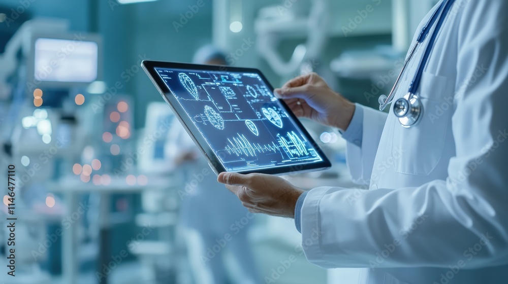 Aufkleber a healthcare worker securely sharing patient reports through a digital interface