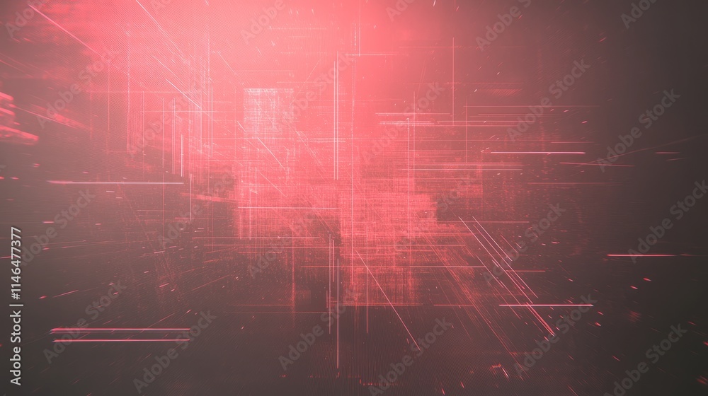 Poster abstract red digital network data stream visualization