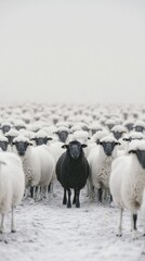 One black sheep in a herd of white sheep