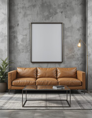 Create an empty frame poster mockup in various living room settings, featuring different wall colors like deep blues, warm neutrals, or vibrant hues, with diverse frame styles such as sleek black.