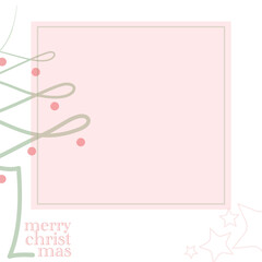 simple continuous green line christmas tree. Christmas hand drawn illustration vector. Square dimension greeting card.