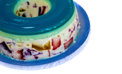 Special Christmas dessert, colored gelatin, marbled gelatin or rainbow gelatin