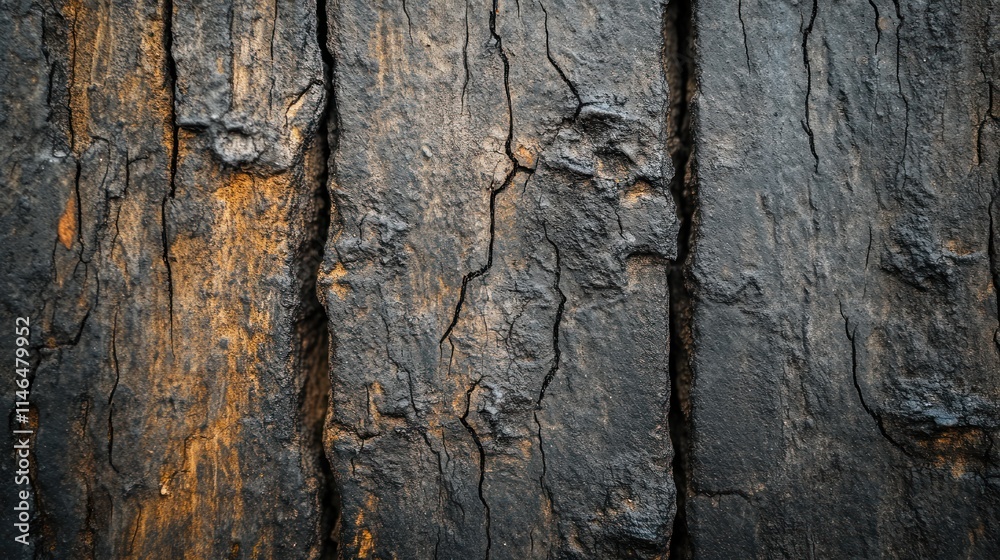 Poster close-up of textured dark wood with cracks and natural patterns.