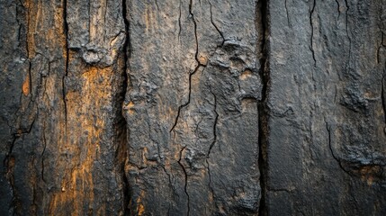 Obraz premium Close-up of textured dark wood with cracks and natural patterns.