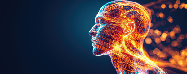 detachment identity concept. A radiant figure dissolving into glowing threads, captured as a stock image with a smooth scale effect.