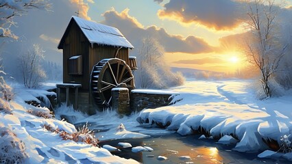 mill in the snow