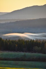 A fog on an autumn morning, Sainte-Apolline, Québec, Canada