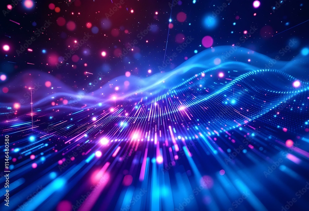 Fototapete vibrant digital abstract with blue and pink light streams. futuristic technology background with glo