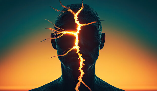 detachment identity concept. Surreal image of glowing strands breaking apart, capturing an artistic and abstract concept in vibrant colors.