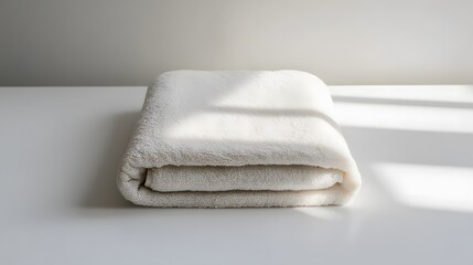 Folding soft white towel minimalist bathroom product photography bright lighting close-up home decor