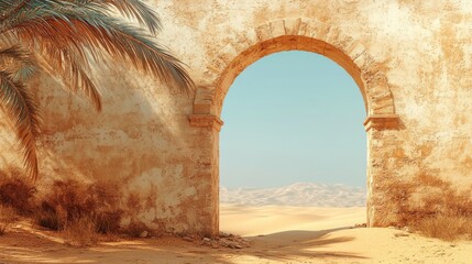 Fototapeta premium Ancient Archway Reveals Desert Landscape