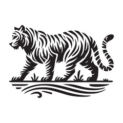 Black tiger silhouettes vector illustration