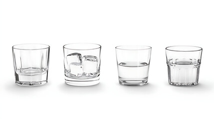 set of Glasses of water isolated on white background Many glasses of fresh water on white background