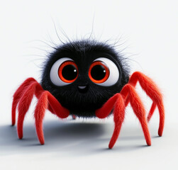 A cute cartoon spider with big eyes,  isolated on transparent background.
