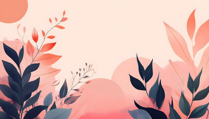 Abstract Floral Design With Pink and Teal Leaves