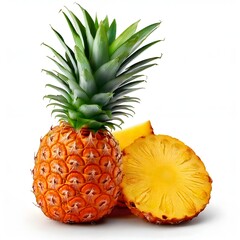 Pineapple on white background, spiky crown and tropical allure, fresh pineapple and exotic fruit